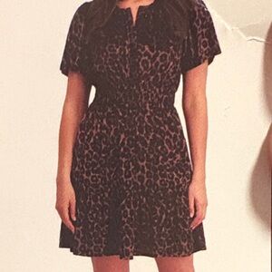 French Connection Black and Brown Leopard Print Mini Dress